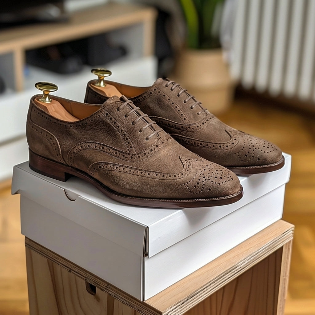 Brown Nubuck Leather Logan Brogue Oxfords - Formal Shoes
