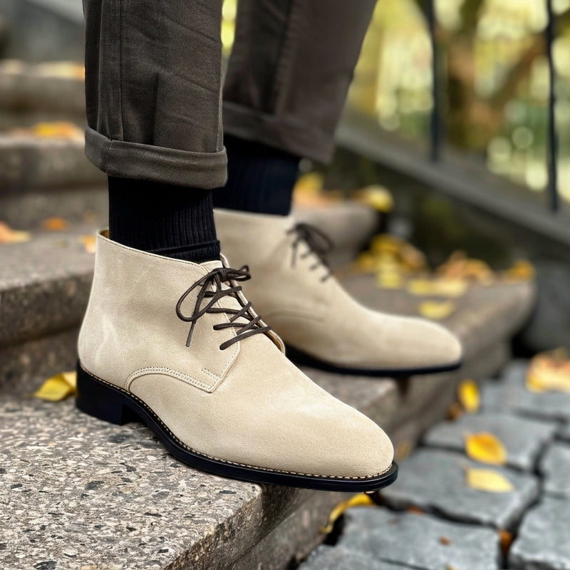 Beige Suede Cristiano Lace Up Chukka Boots