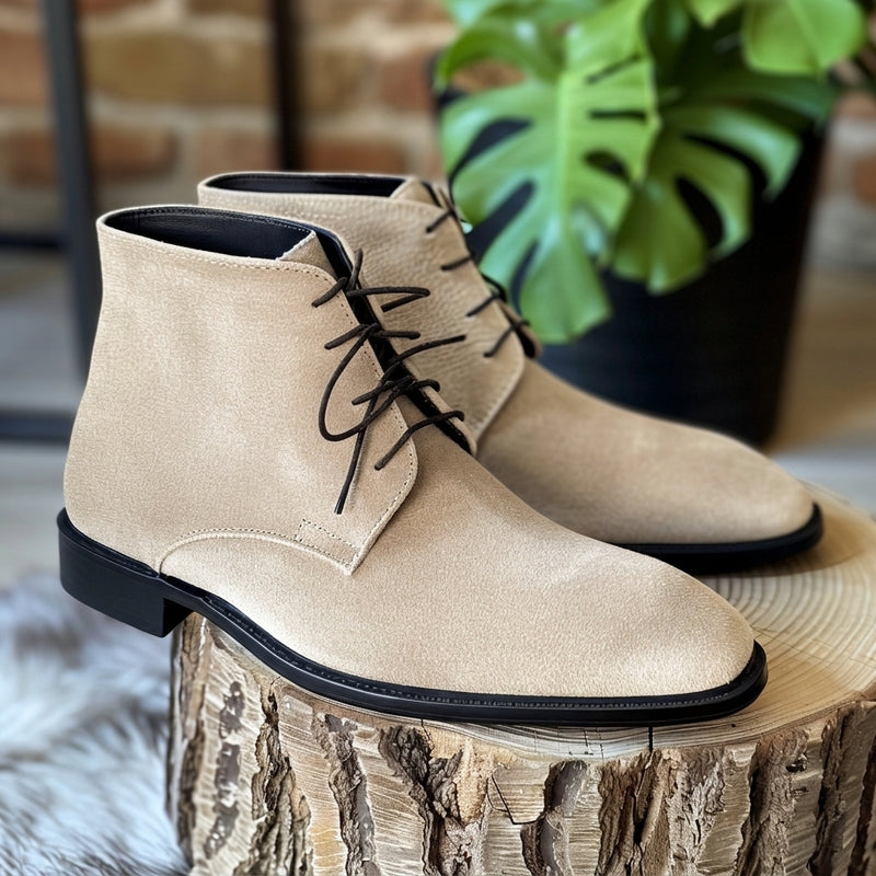Beige Suede Fabio Lace Up Chukka Boots