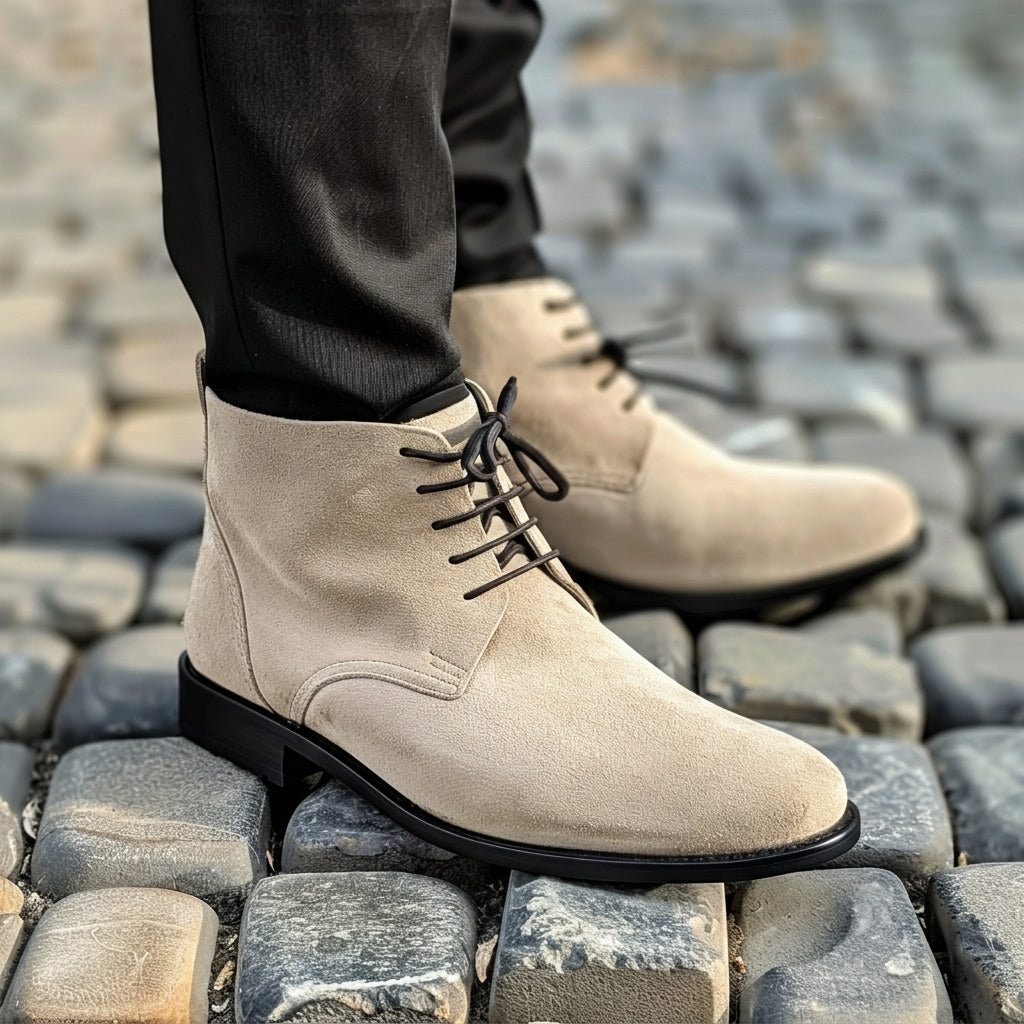Beige Suede Fausto Lace Up Chukka Boots