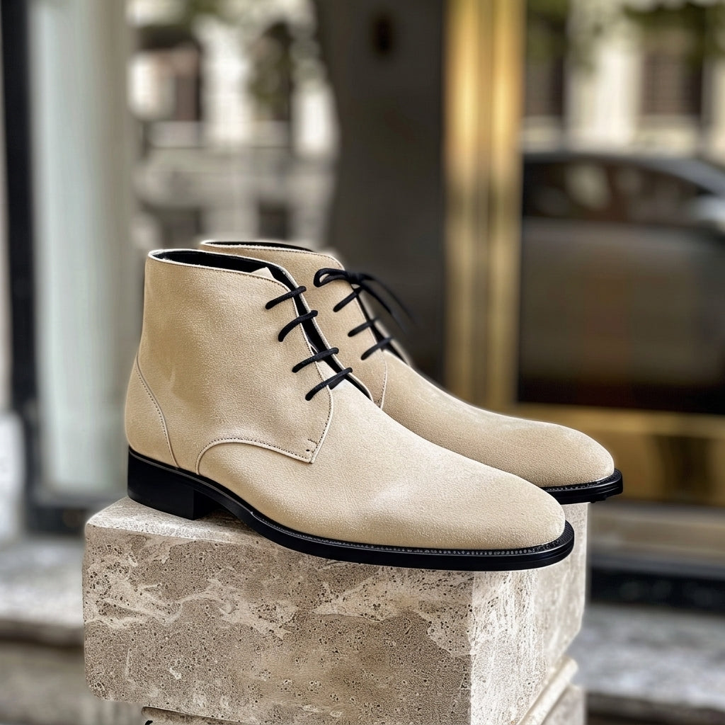 Beige Suede Federico Lace Up Chukka Boots