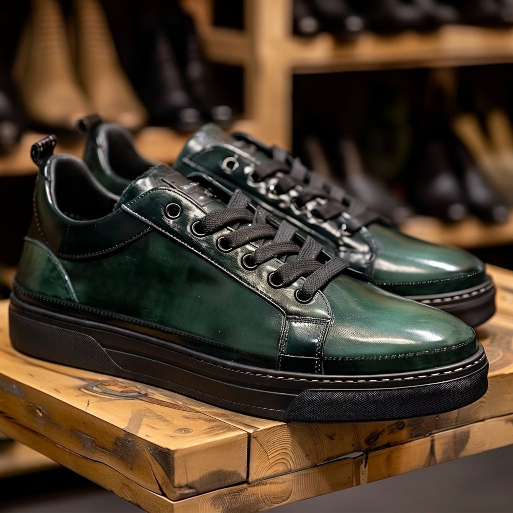Green Benedetto Sneaker With Black Sole