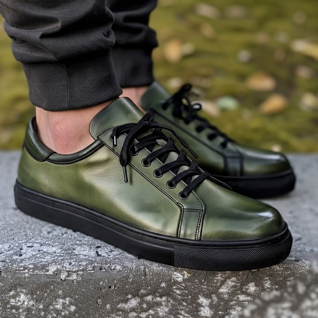 Green Battista Sneaker With Black Sole