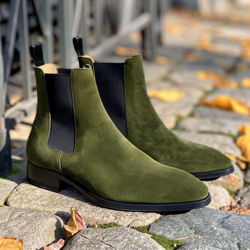 Green Adelmo Suede Slip On Chelsea Boots