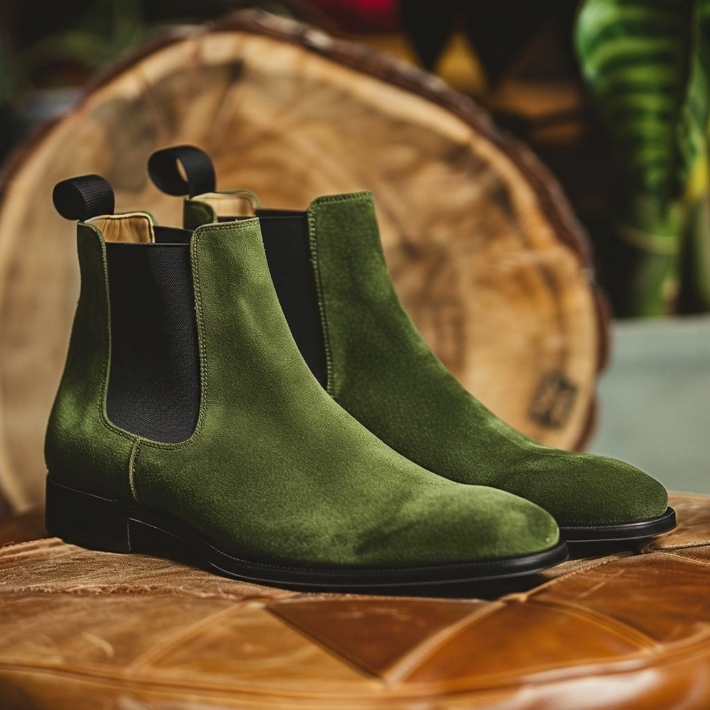 Green Adolfo Suede Slip On Chelsea Boots