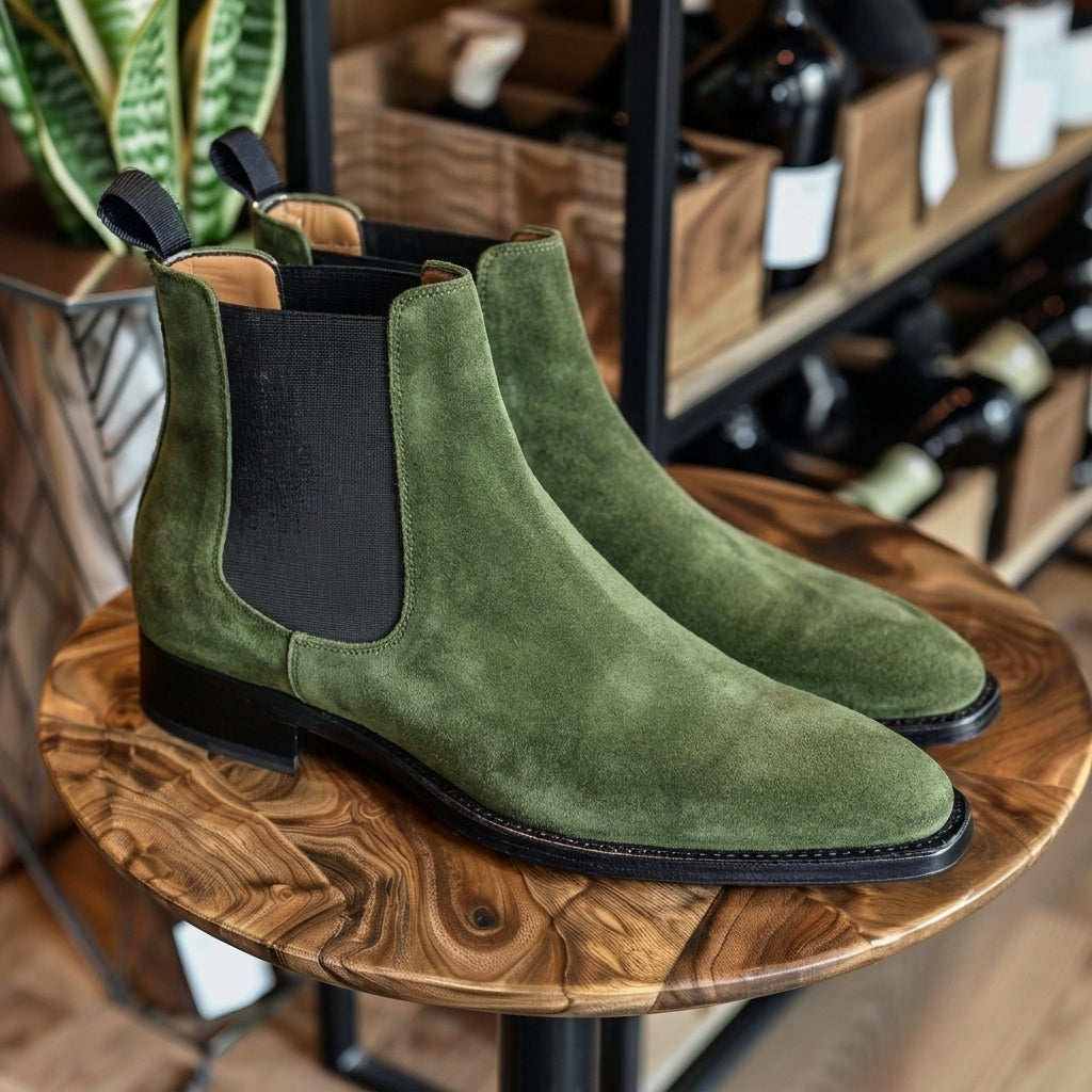 Green Albino Suede Slip On Chelsea Boots