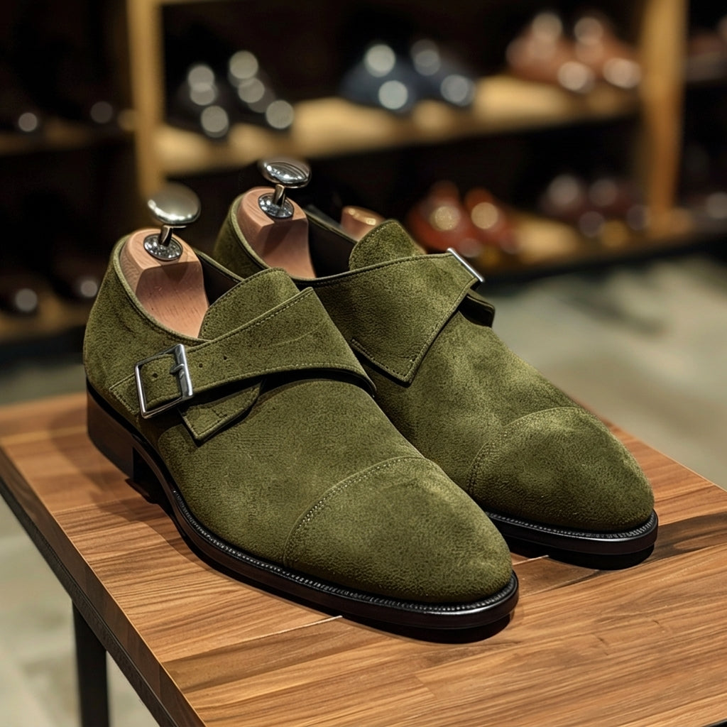 Green Leather and Suede Bernardo Monk Straps