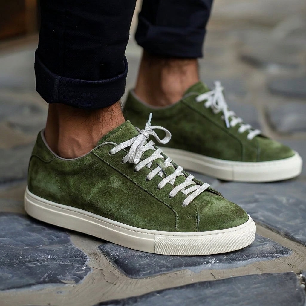 Dark Green Suede Orazio Lace Up Sneakers