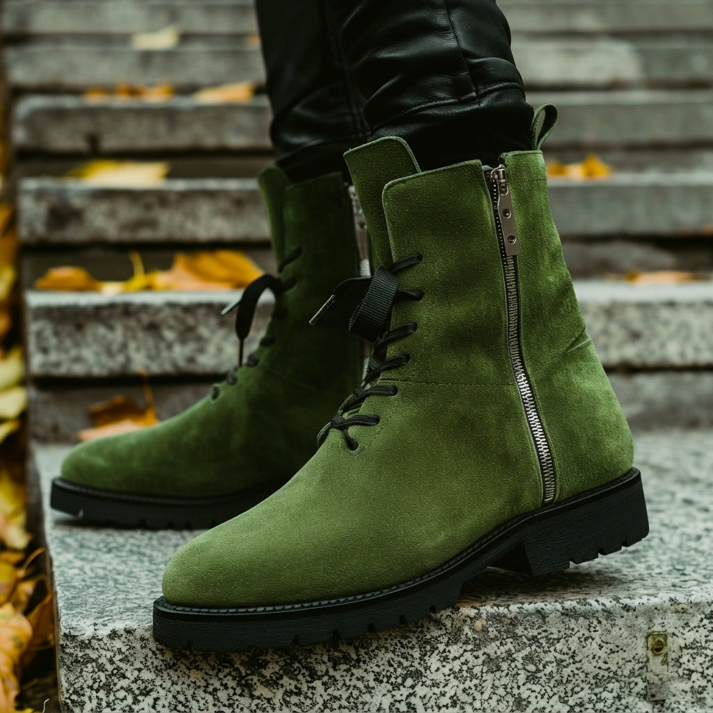 Green Suede Pompeo  Zipper Boots