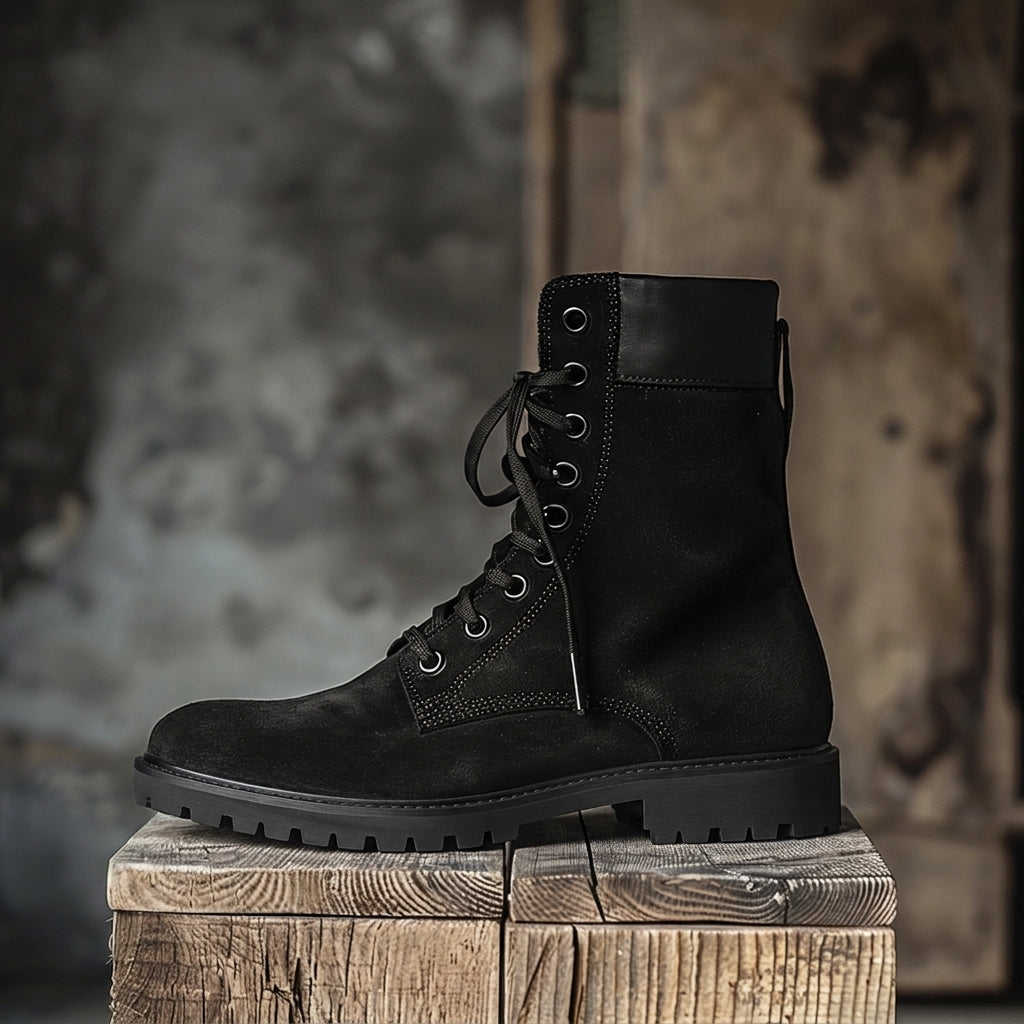 Black Nubuck Leather Carmelo Combat Boot
