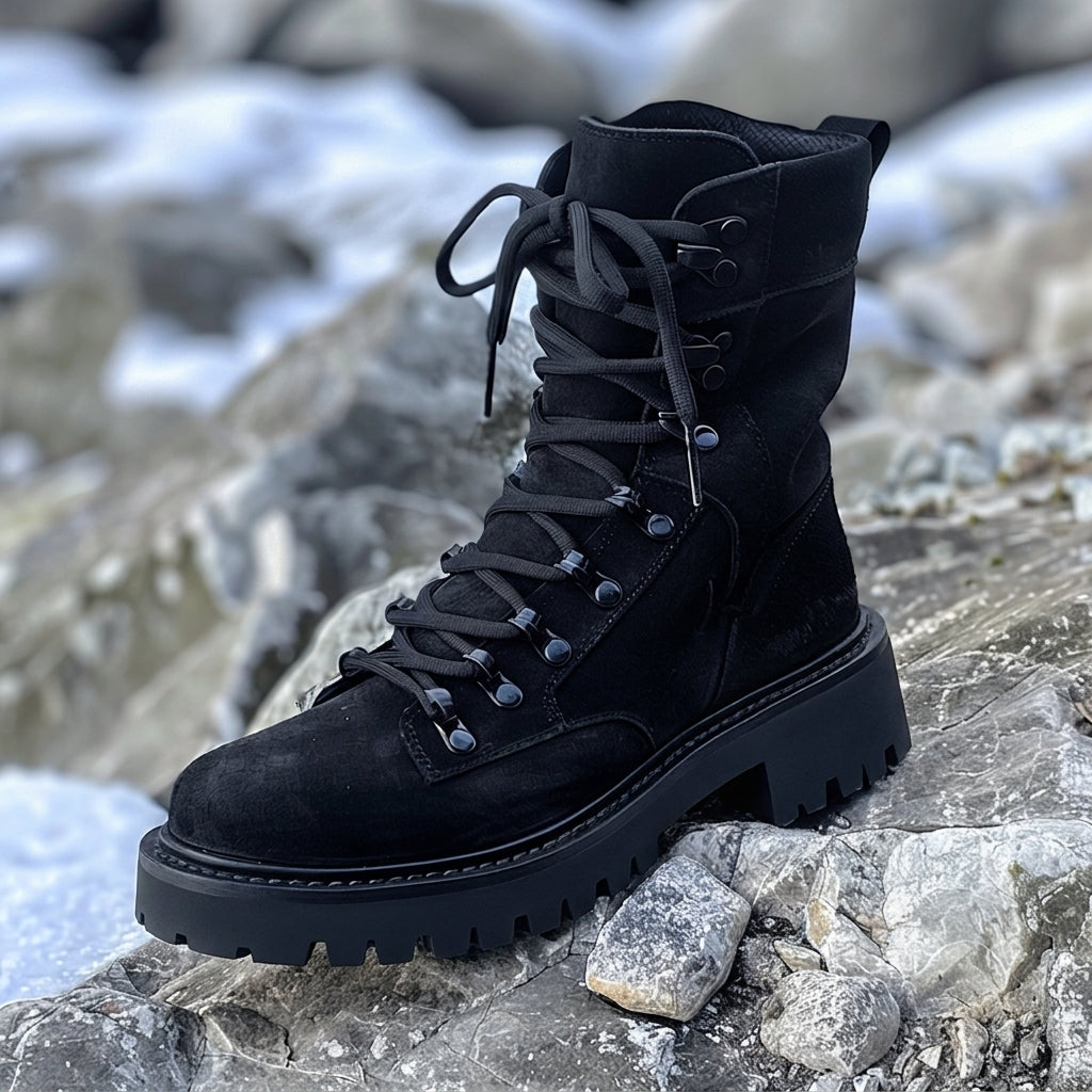 Black Suede Leather Cosimo Combat Boot