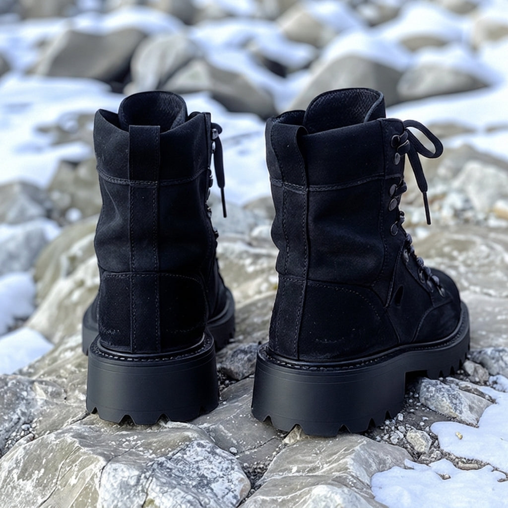 Black Suede Leather Cosimo Combat Boot