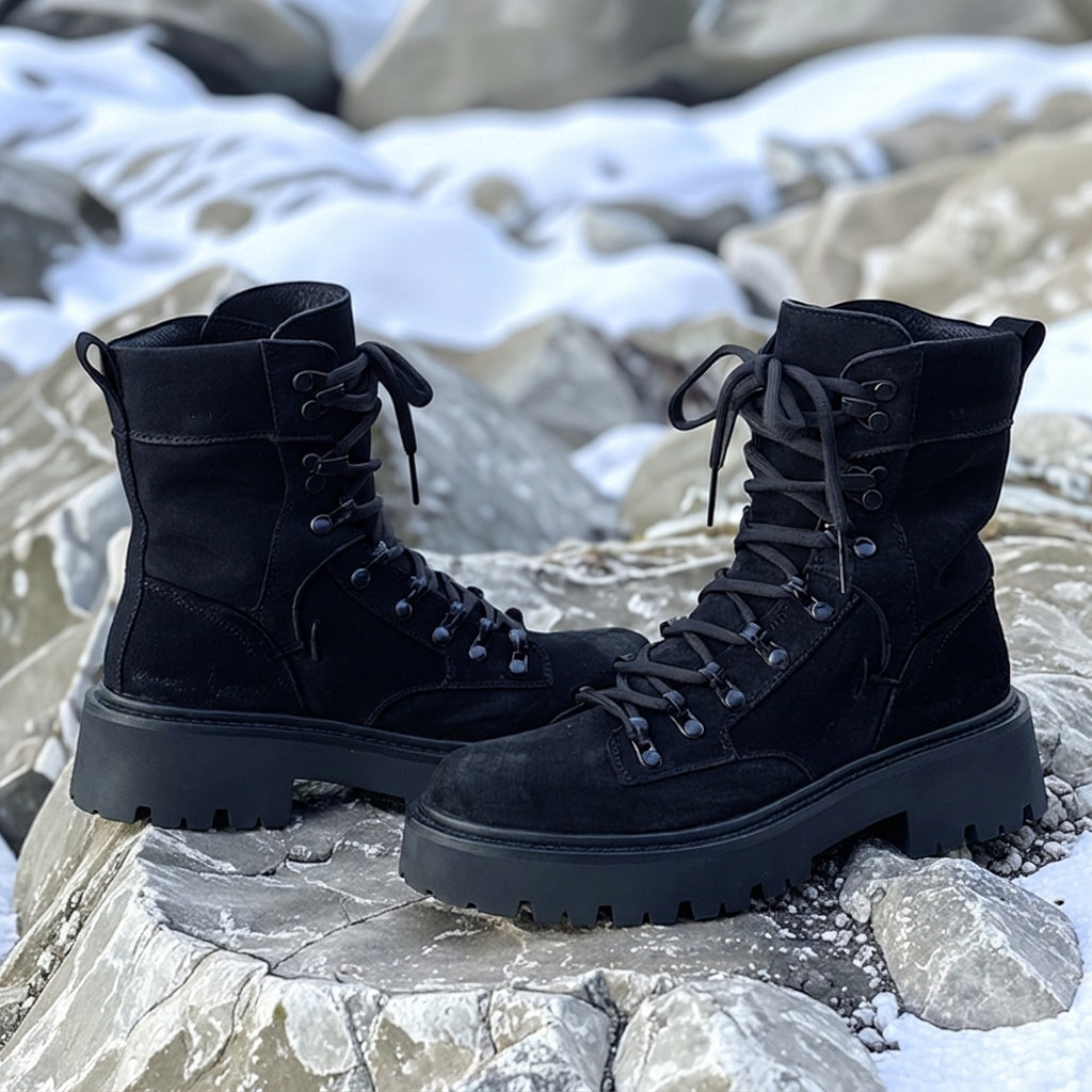 Black Suede Leather Cosimo Combat Boot