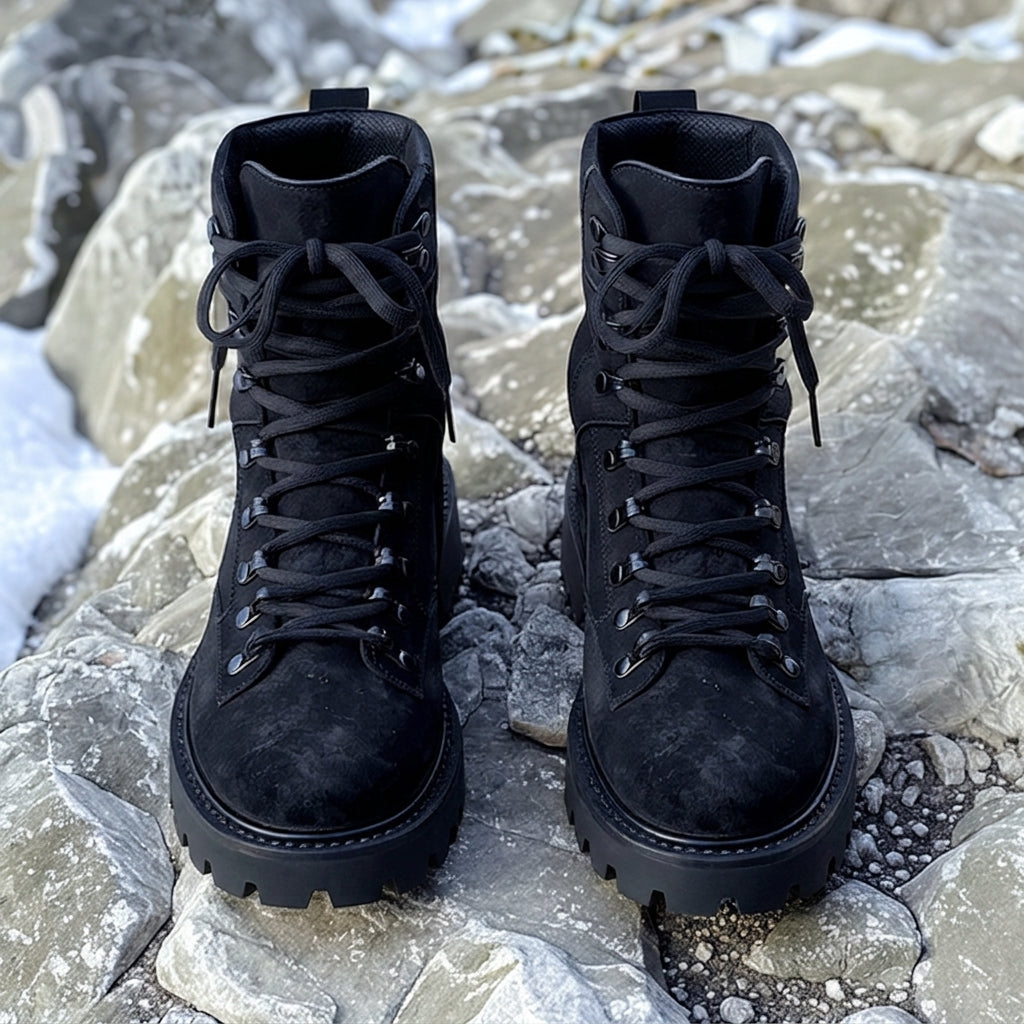 Black Suede Leather Cosimo Combat Boot