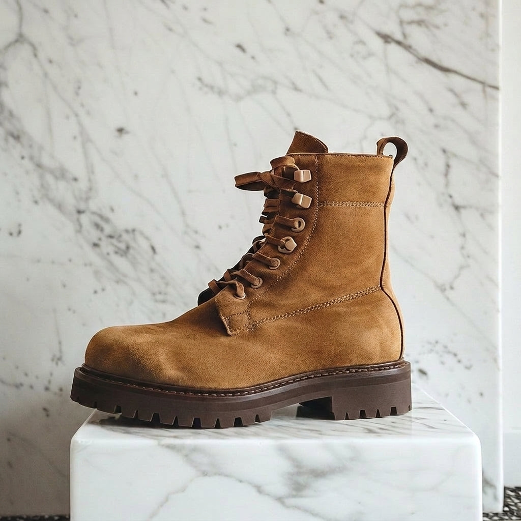 Brown Suede Leather Alessandro Combat Boot
