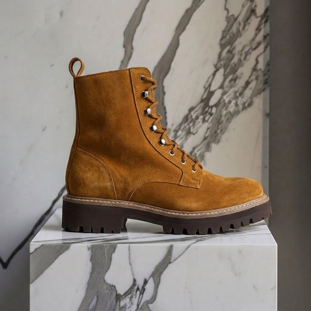 Brown Nubuck Leather Angelo Combat Boot