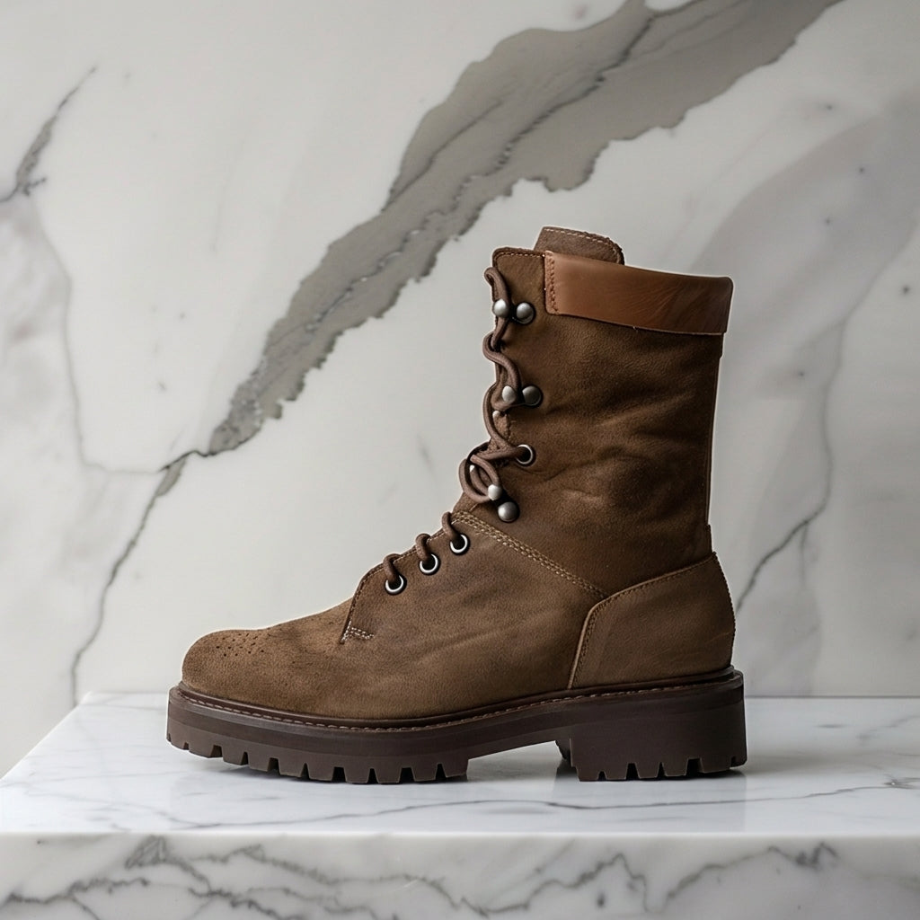 Brown Nubuck Leather Antonio Combat Boot