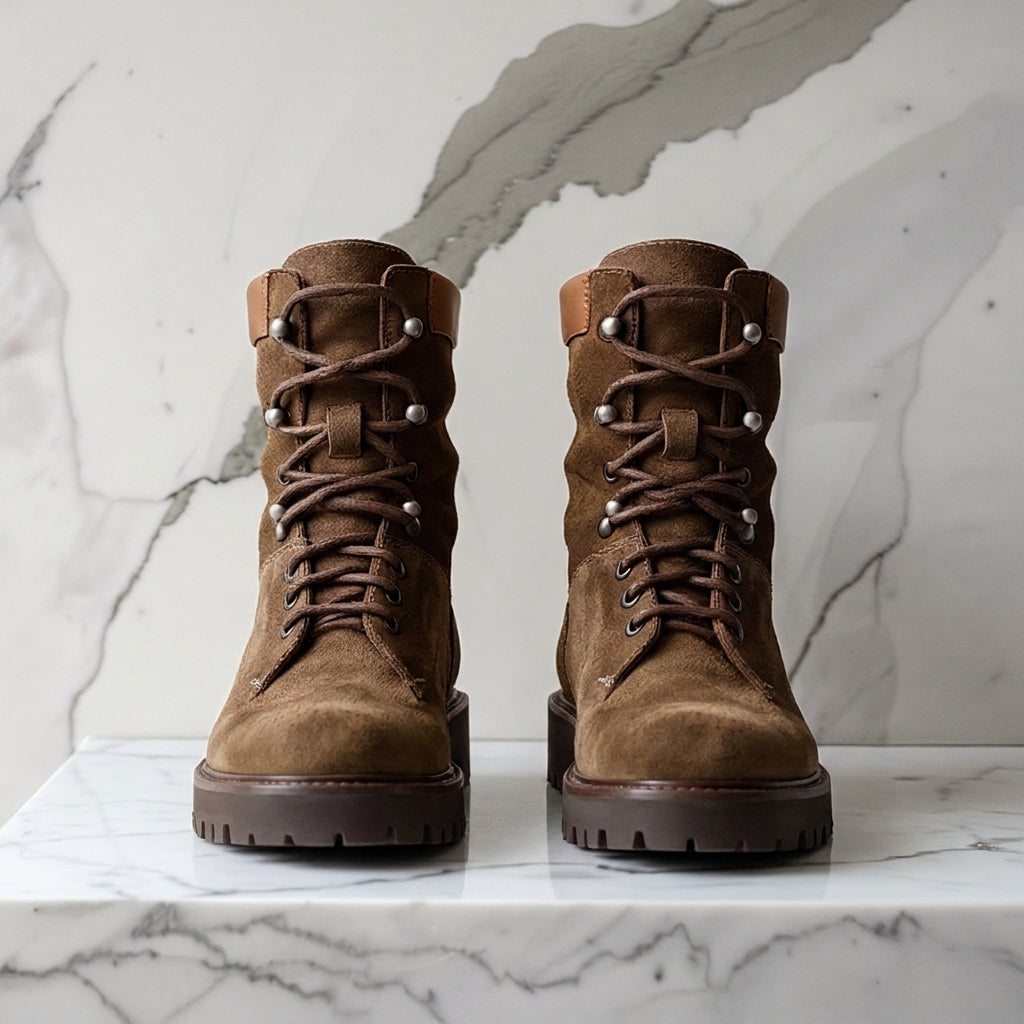 Brown Nubuck Leather Antonio Combat Boot