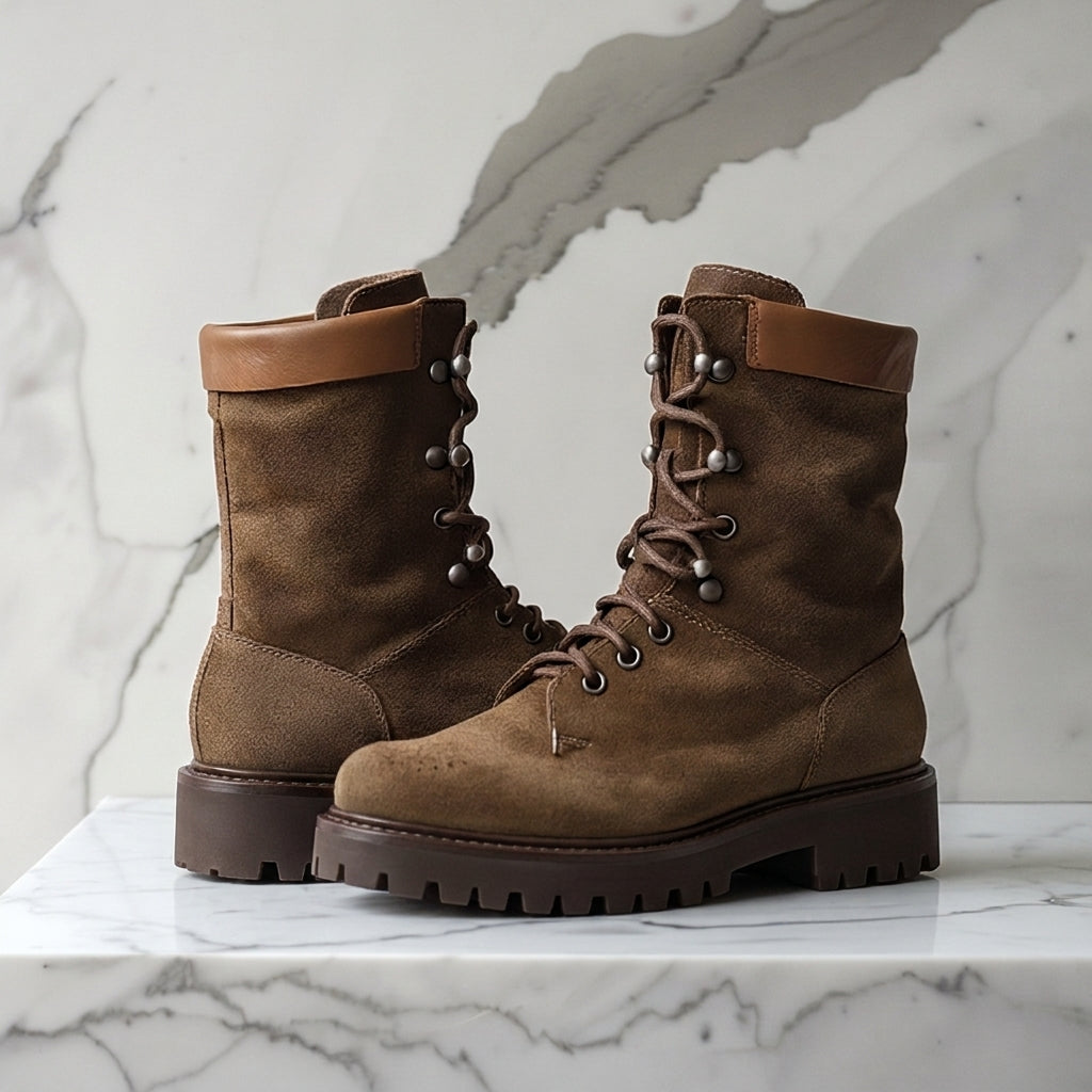 Brown Nubuck Leather Antonio Combat Boot