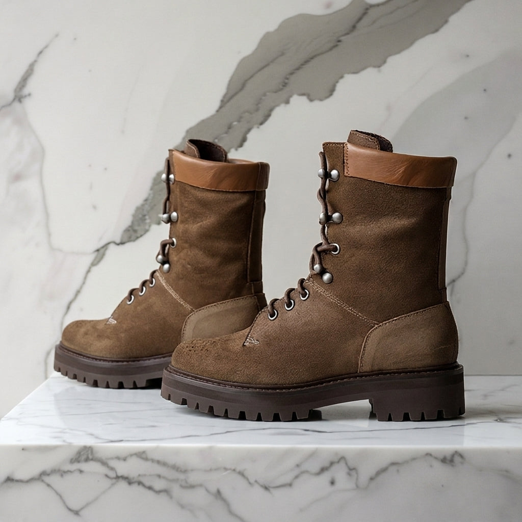 Brown Nubuck Leather Antonio Combat Boot