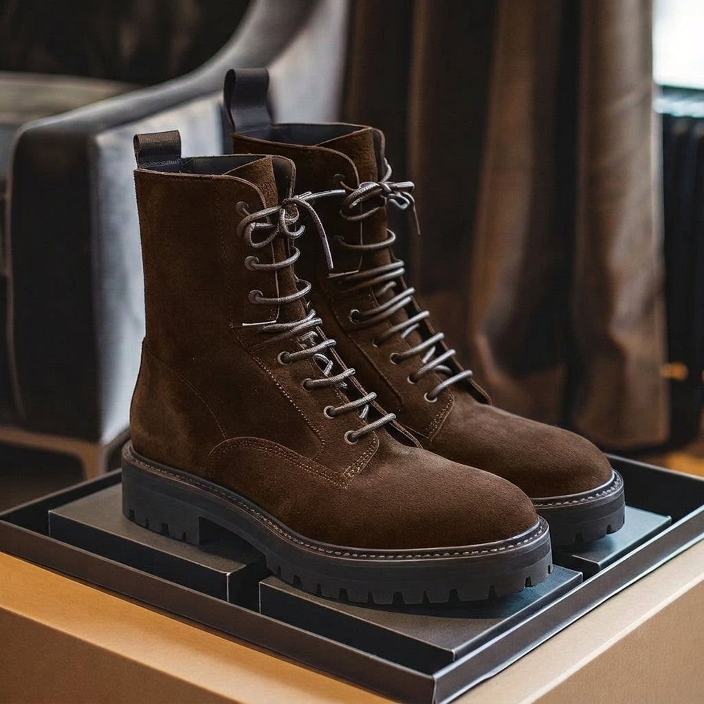 Brown Nubuck Leather Bartolomeo Combat Boot
