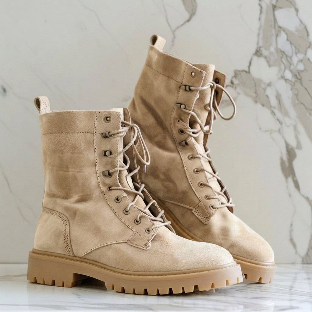 Cream Suede Leather Carlo Combat Boot