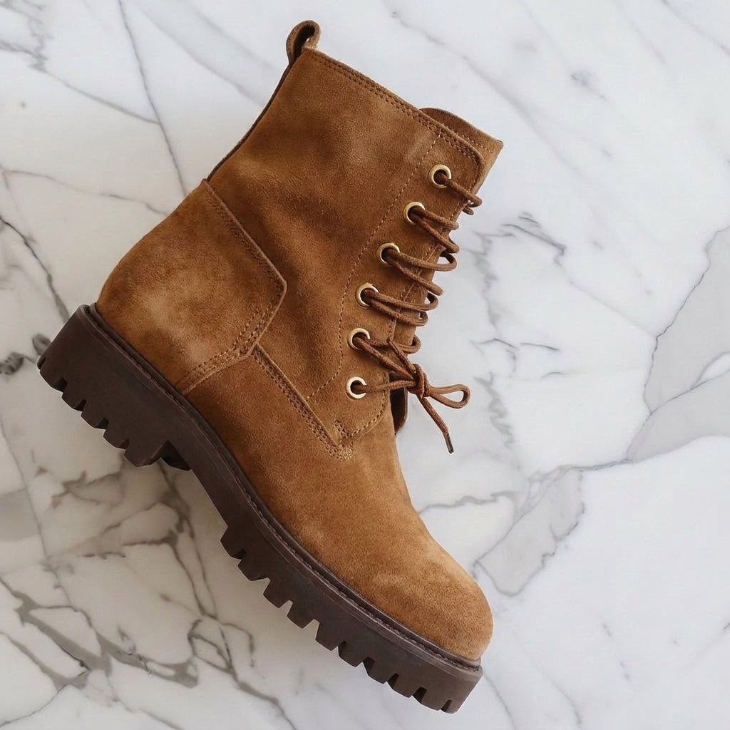 Tan Nubuck Leather Cesare Combat Boot