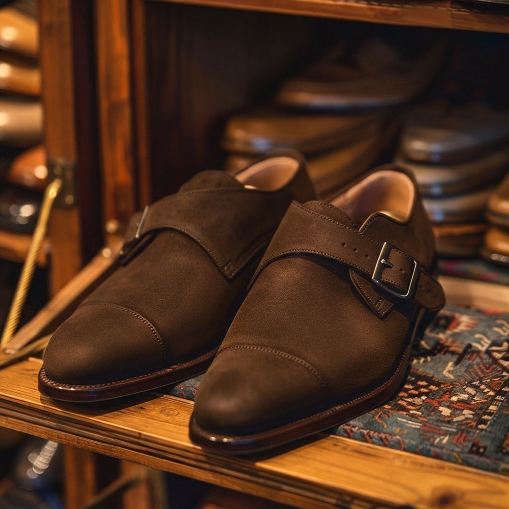 Brown Nubuck Leather Oreste Monk Straps