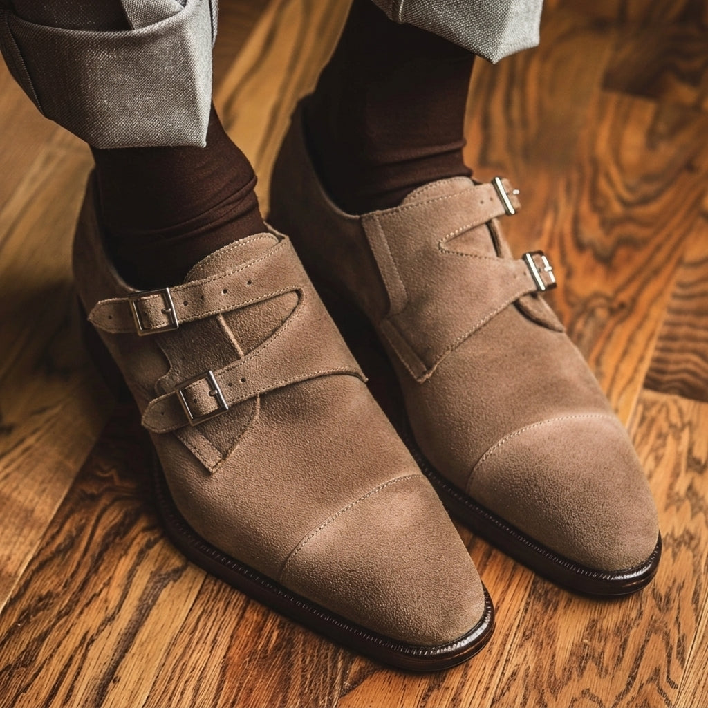 Brown Nubuck Leather Orlando Monk Straps