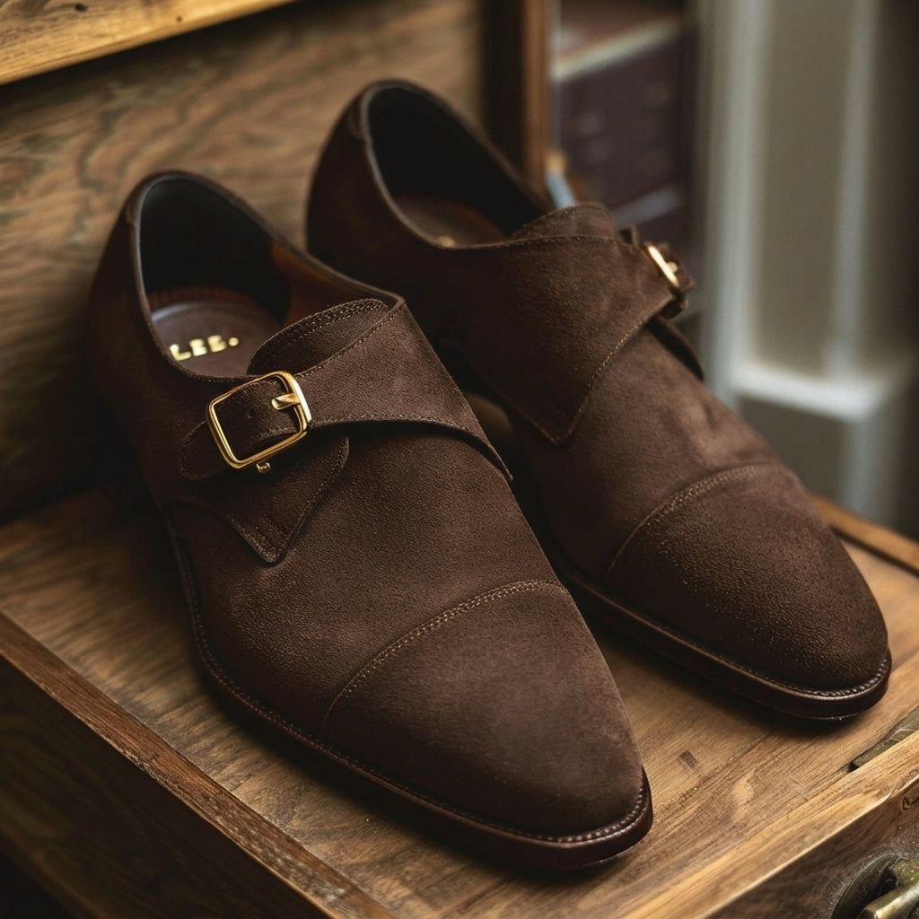 Brown Nubuck Leather Oscar Monk Straps
