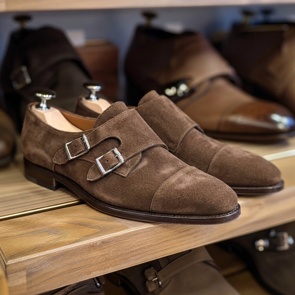 Brown Nubuck Leather Ottavio Monk Straps