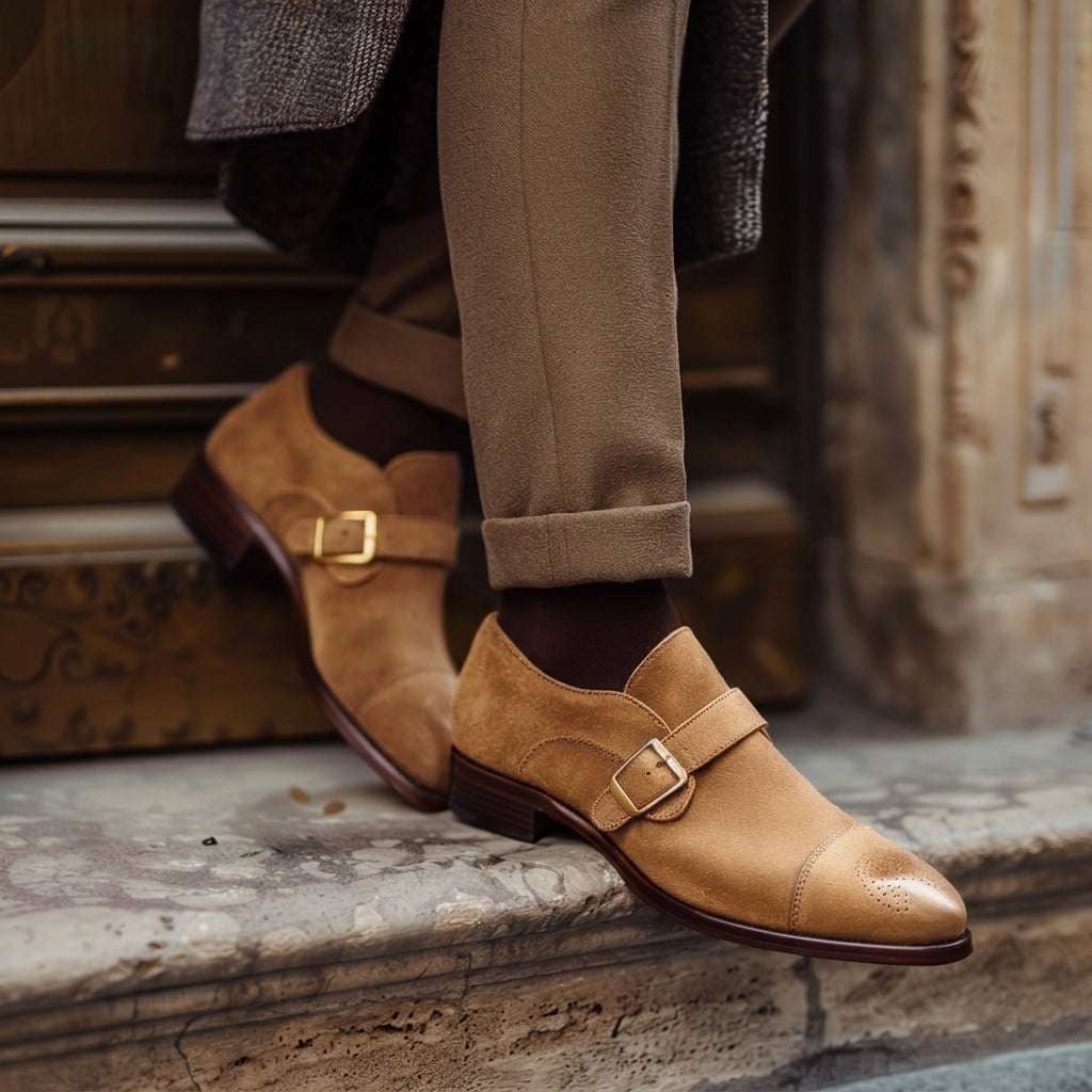 Brown Nubuck Leather Paolo Monk Straps