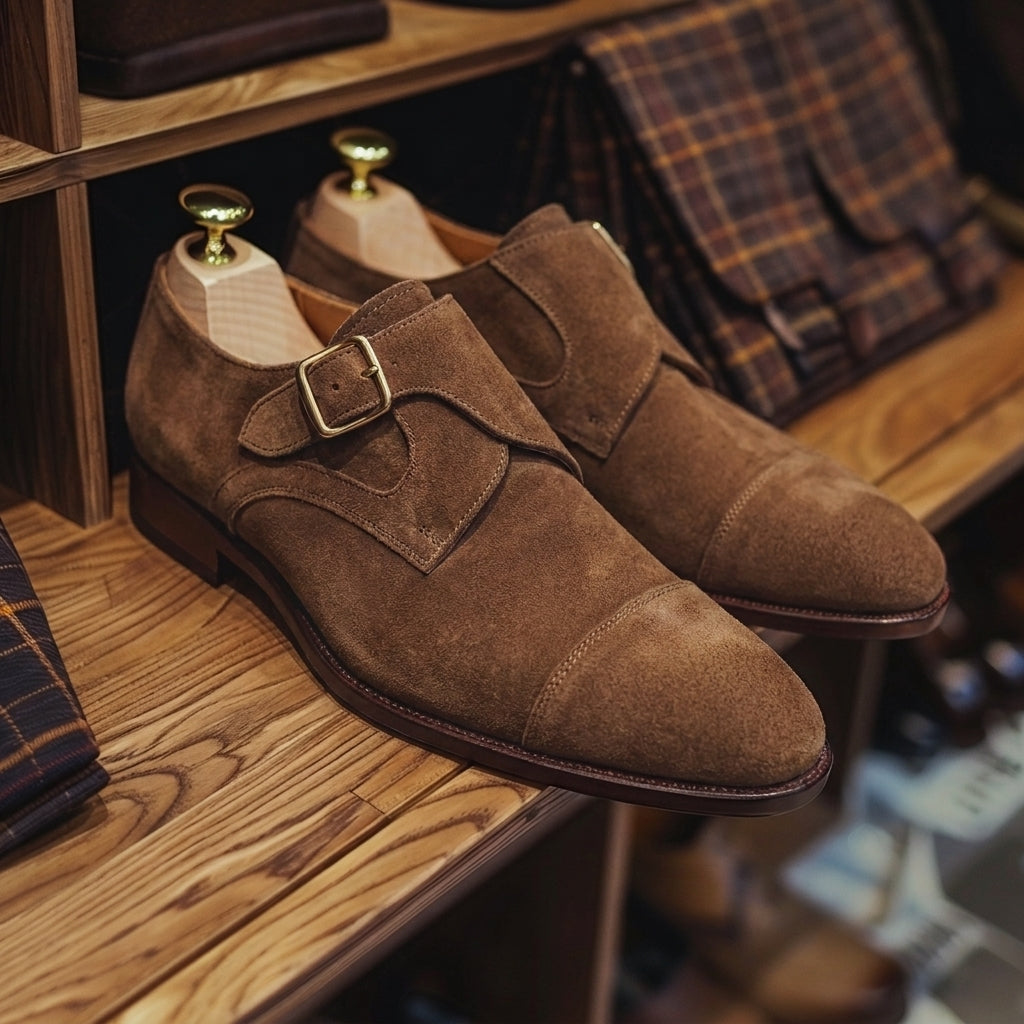 Brown Nubuck Leather Piero Monk Strap