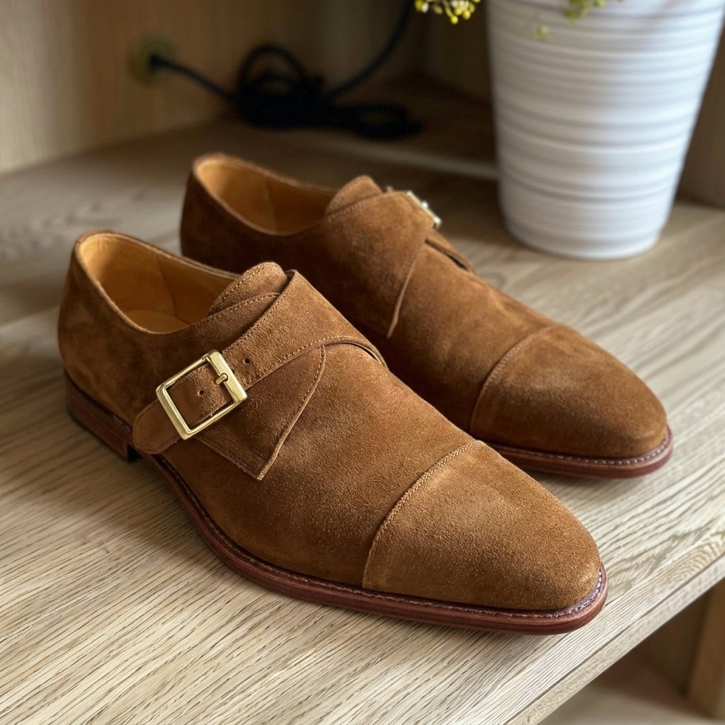 Tan Nubuck Leather Salvatore Monk Strap