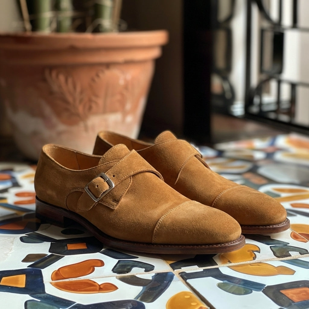 Tan Nubuck Leather Silvano Monk Strap