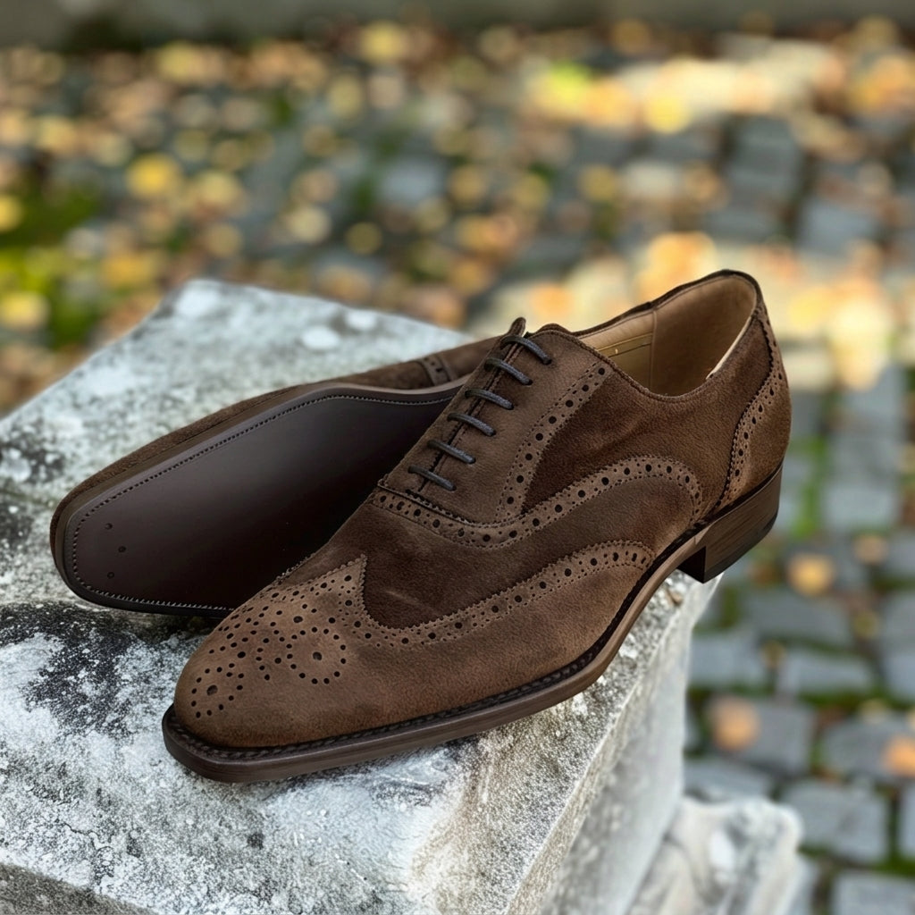 Brown Nubuck Leather Beniamino Oxfords