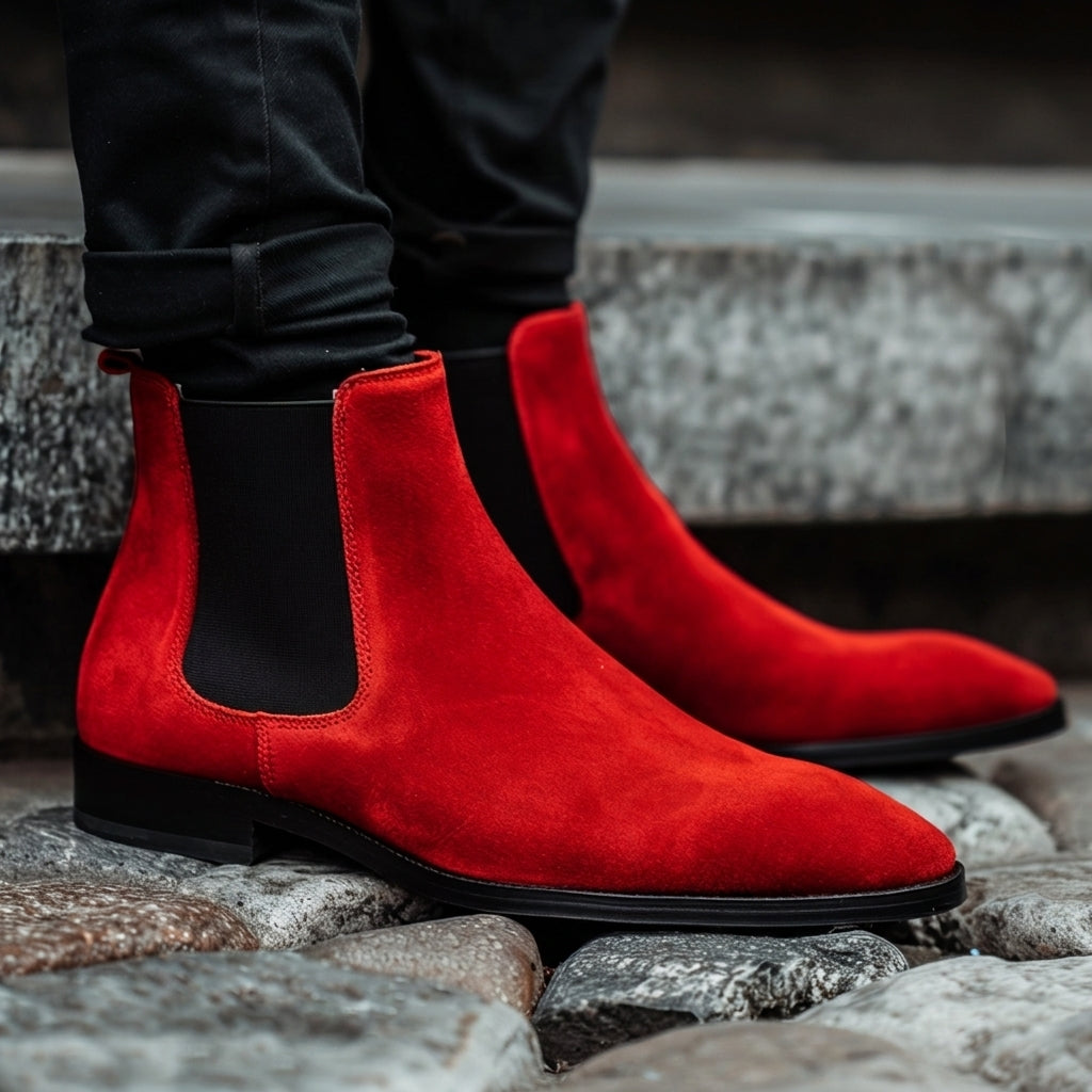 Red Suede Leather Ignazio Slip On Chelsea Boot