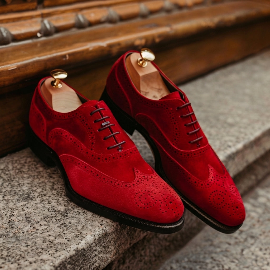 Red Suede Leather Primo Lace-Up Oxford Shoes