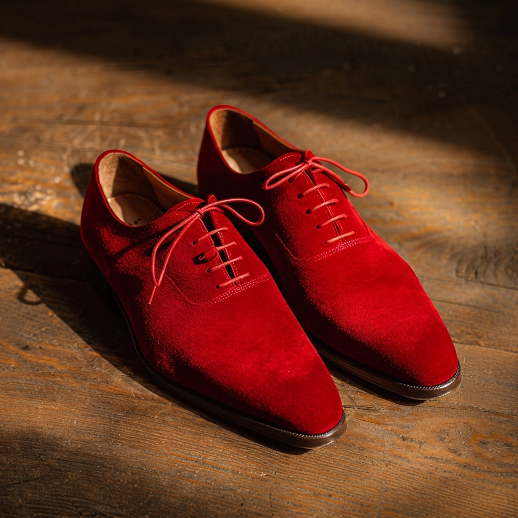 Red Suede Leather Quarto Lace-Up Oxford Shoes