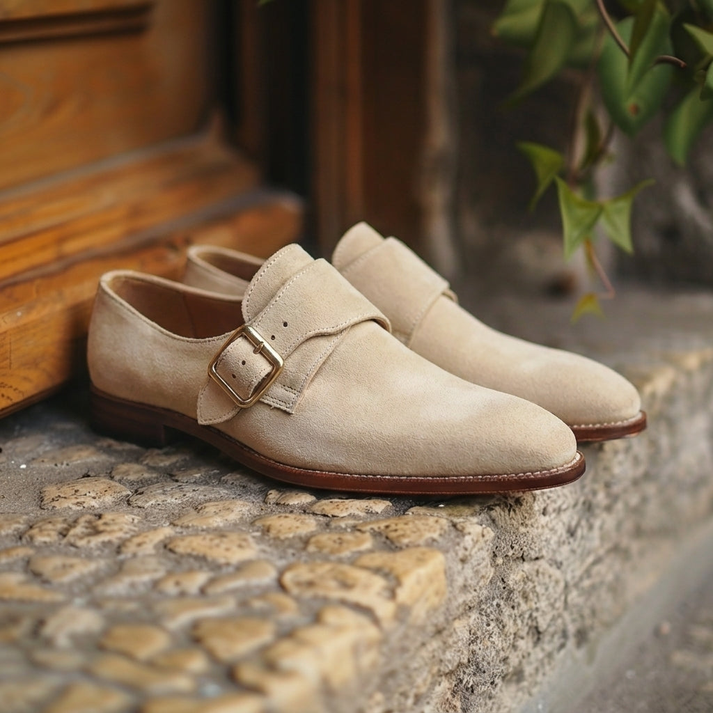 Beige Suede Secondo Monk Straps