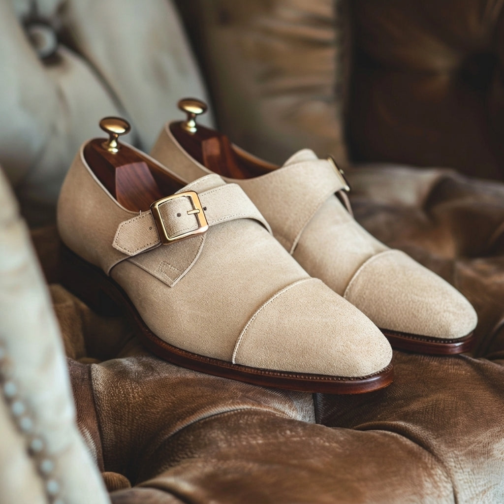 Beige Suede Sebastiano Monk Straps