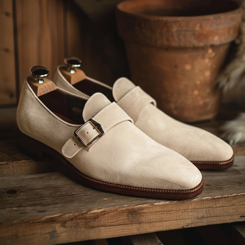 Beige Suede Silvestro Monk Straps