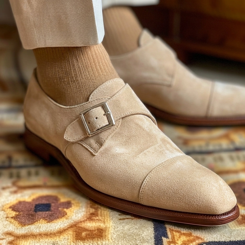 Beige Suede Silvestro Monk Straps