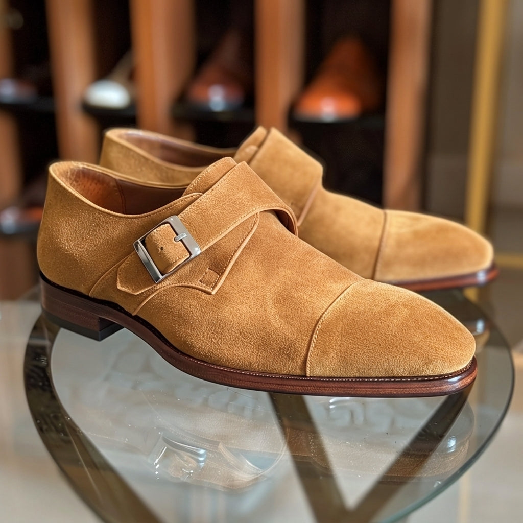 Tan Suede Amico Monk Straps