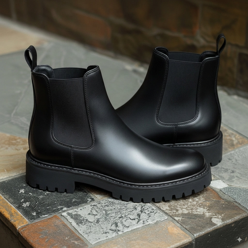 Black Leather Ammone With Thick Sole Chelsea Boot: The Royale Collection