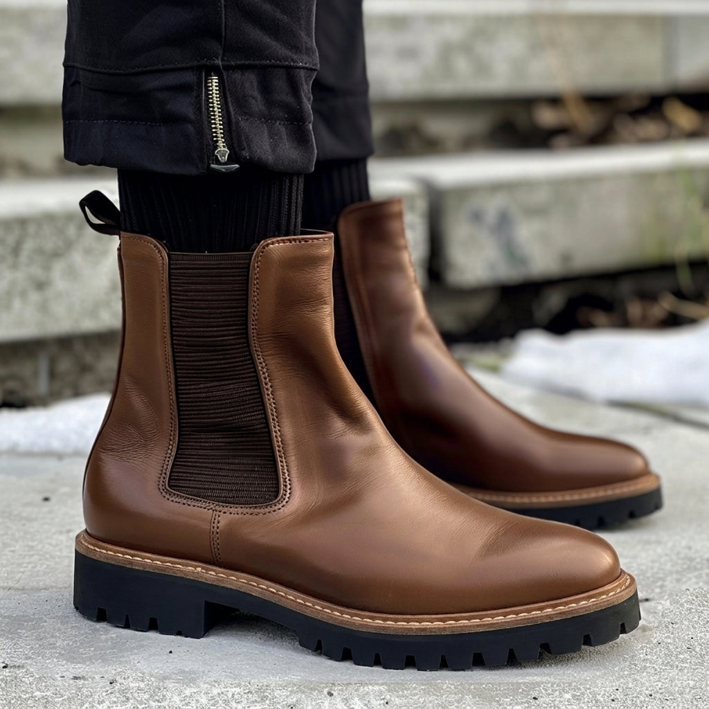Brown Leather Anselmino With Thick Sole Chelsea Boot