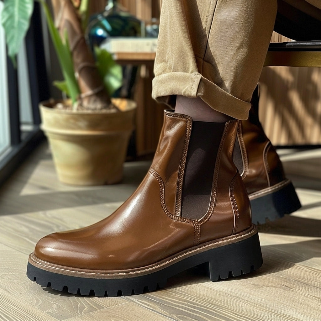 Brown Leather Antenore With Thick Sole Chelsea Boot