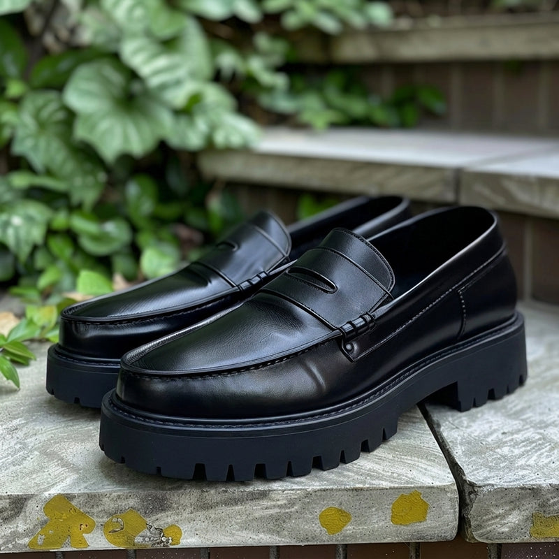 Black Leather Asdrubale With Thick Sole Loafers: The Royale Collection