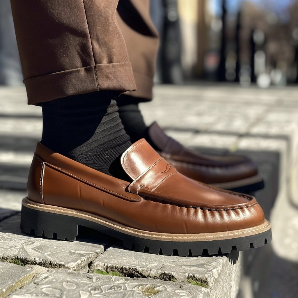 Brown Leather Asdrubale With Thick Sole Loafers