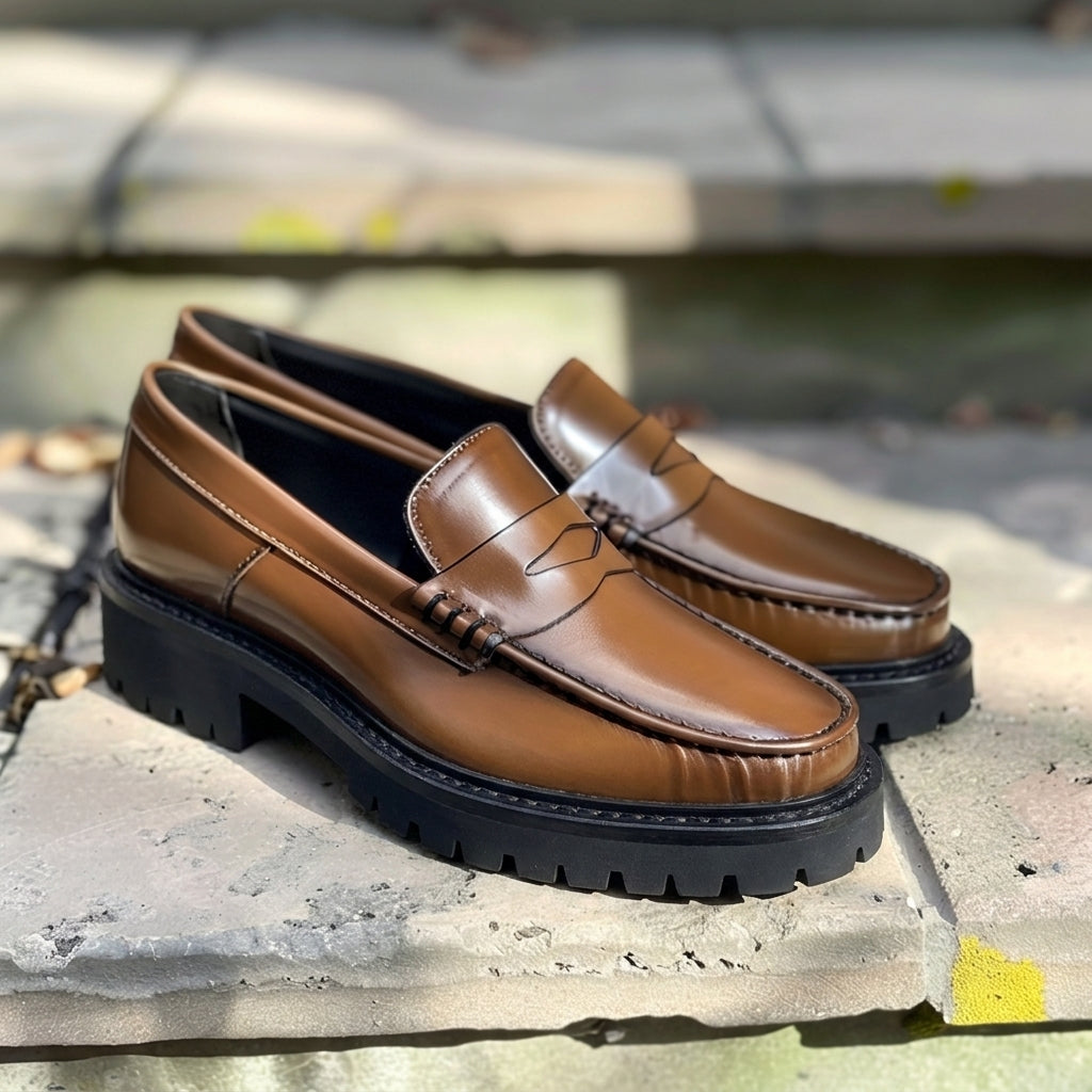 Brown Leather Assuero With Thick Sole Loafers